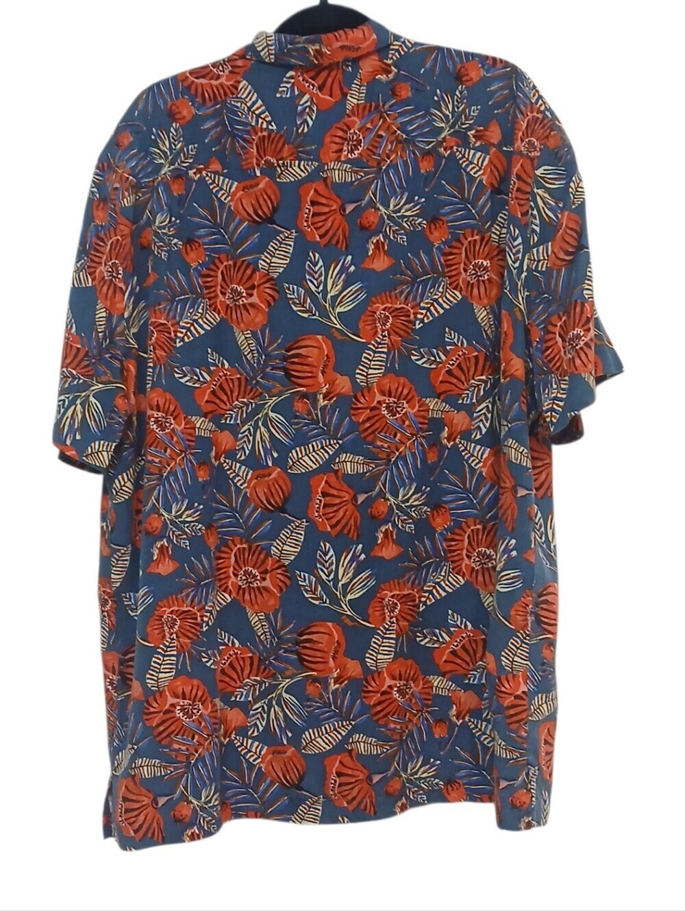 Caribbean -Men's Navy Blue Tropical Floral,Short-Sleeve Button-DownShirt, Pocket - Picture 7 of 8
